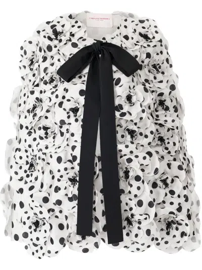 Carolina Herrera Rosette Polka-dot Cape In Ivory/blk