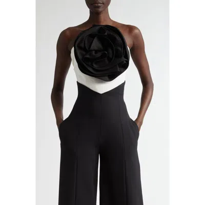 Carolina Herrera Rosette Strapless Silk Top In Black