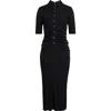 Carolina Herrera Ruched Button-front Midi Polo Dress In Black