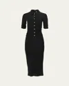 Carolina Herrera Ruched Button-front Midi Polo Dress In Black