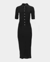 Carolina Herrera Ruched Button-front Midi Polo Dress In Black