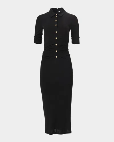 CAROLINA HERRERA RUCHED BUTTON-FRONT MIDI POLO DRESS