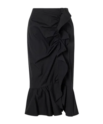 Carolina Herrera Ruched Cotton-blend Midi Skirt In Black