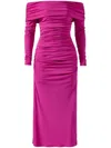 Carolina Herrera Off-the-shoulder Long-sleeve Ruched Midi Dress In Pink