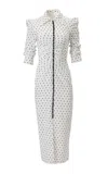 Carolina Herrera Ruched Dot-print Double Crepe De Chine Shirt Dress In White