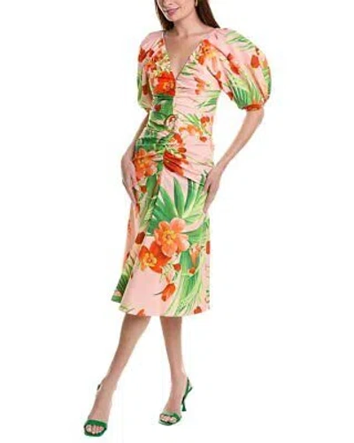 Pre-owned Carolina Herrera Ruched Front Seam Dress Women's In Shell Pink Mult