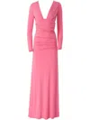 Carolina Herrera Plunging Ruched Long-sleeve Maxi Dress In Pink