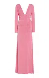 Carolina Herrera Plunging Ruched Long-sleeve Maxi Dress In Pink