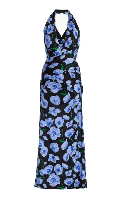 Carolina Herrera Ruched Jersey Halter Midi Dress In Floral