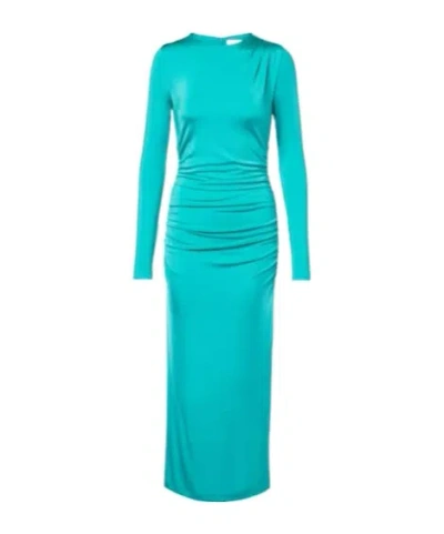 Carolina Herrera Ruched Long Sleeve Stretch Jersey Dress In Blue