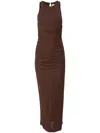 Carolina Herrera Sleeveless Ruched Midi Dress In Brown