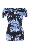 Carolina Herrera Ruched Jersey Off-the-shoulder Top In Navy