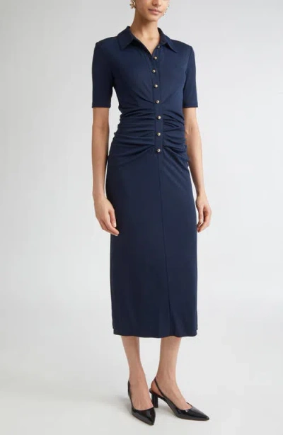 Carolina Herrera Ruched Jersey Polo Dress In Blue