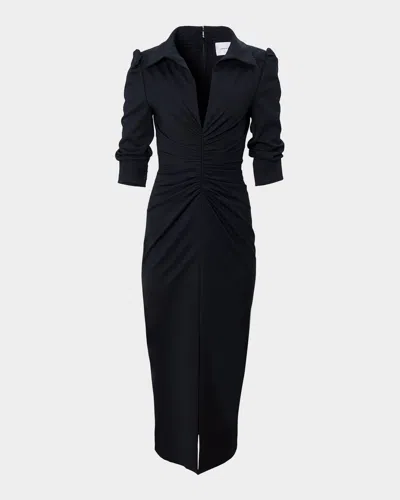 Carolina Herrera Ruched Jersey Wool Midi Dress In Black