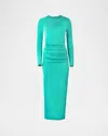 Carolina Herrera Ruched Long-sleeve Midi Dress In Blue