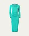 Carolina Herrera Ruched Long-sleeve Midi Dress In Green
