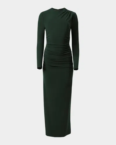 Carolina Herrera Ruched Long-sleeve Maxi Dress In Forest Gre