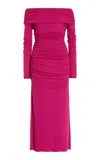 Carolina Herrera Ruched Off-the-shoulder Jersey Midi Dress In Pink