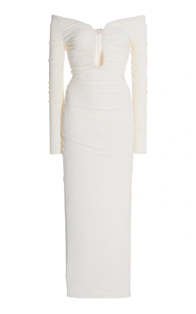 Carolina Herrera Ruched Off-the-shoulder Midi Dress In Ivory