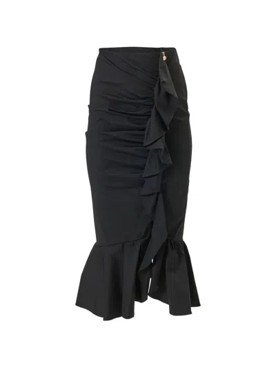 Carolina Herrera Ruched Pencil Skirt With Ruffle In Black