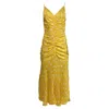 Carolina Herrera Ruched Polka Dot Midi Sleeveless Dress In Yellow Viscose In Yellow