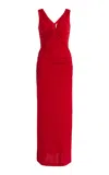 Carolina Herrera Ruched Satin Column Gown In Red