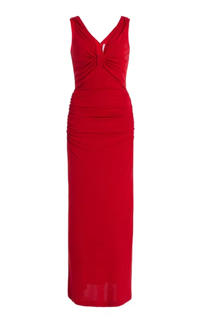 Carolina Herrera Ruched Satin Column Gown In Red