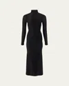 Carolina Herrera Ruched Shimmer-knit Turtleneck Midi Dress In Black