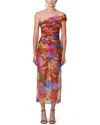 Carolina Herrera Floral One-shoulder Ruched Midi Dress With Shoulder Sash In Red