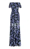 Carolina Herrera Ruched Silk Off-the-shoulder Gown In Black
