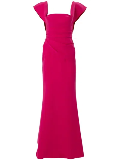 Carolina Herrera Draped Sleeveless Flared Gown In Cerise Pink