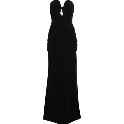Carolina Herrera Strapless Ruched Layered Velvet Gown In Black