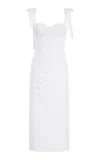 Carolina Herrera Ruched Stretch-cotton Bustier Midi Dress In White
