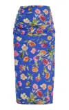 Carolina Herrera Ruched Stretch-cotton Skirt In Blue