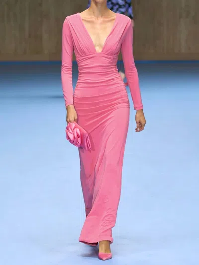 Carolina Herrera Ruched Stretch Jersey Gown In Hot Pink