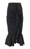 Carolina Herrera Ruched Stretched-cotton Pencil Skirt In Black
