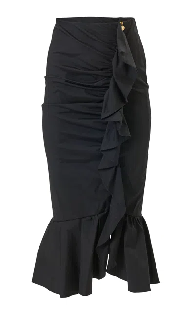 Carolina Herrera Ruched Stretched-cotton Pencil Skirt In Black