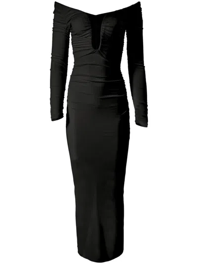 Carolina Herrera Ruched U-neck Midi Dress In Black