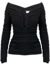 Carolina Herrera Deep U-neck Ruched Top In 黑色