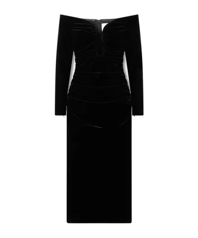 Carolina Herrera Ruched Velvet Midi Dress In Black