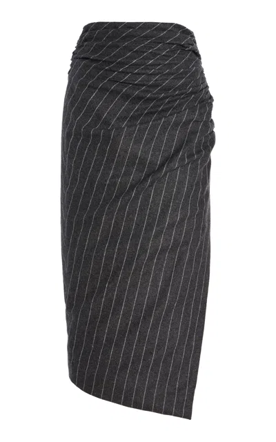 Carolina Herrera Ruched Wool-blend Midi Skirt In Dark Grey