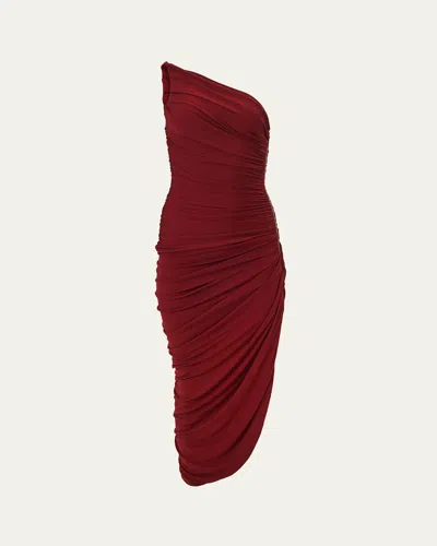 Carolina Herrera Ruched Zipper One-shoulder Midi Dress In Burgundy