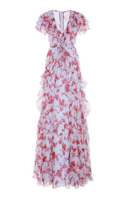CAROLINA HERRERA RUFFFLED SILK CHIFFON GOWN