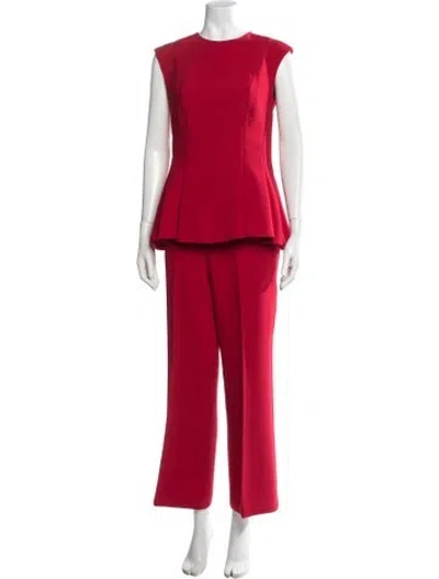Pre-owned Carolina Herrera Ruffle Embellishment Pant Set In Red