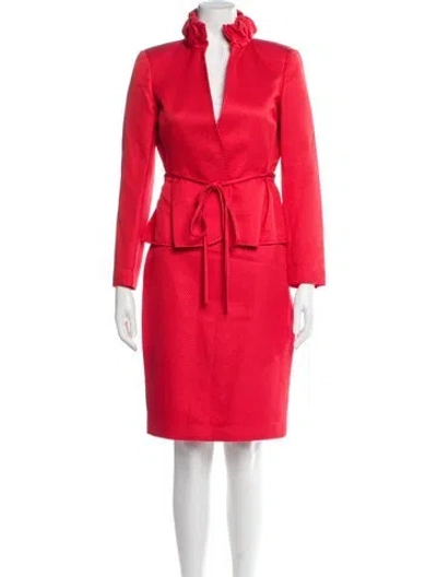 Pre-owned Carolina Herrera Ruffle Embellishment Skirt Suit In Red