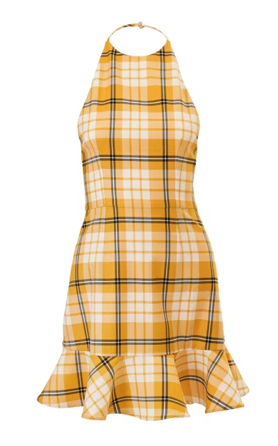 Carolina Herrera Ruffle-hem Check Plaid Stretch-wool Mini Dress In Multi