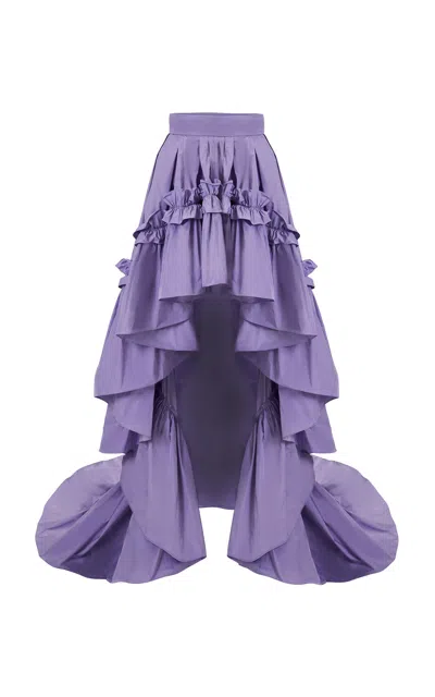 Carolina Herrera Ruffle-hem Tech Taffeta High-low Skirt In Purple