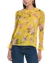 Carolina Herrera Ruffle Neck Silk Top In Yellow