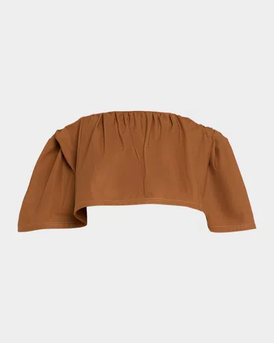 Carolina Herrera Ruffle Off-the-shoulder Top In Brown