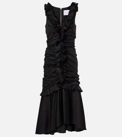 CAROLINA HERRERA RUFFLED COTTON-BLEND MIDI DRESS
